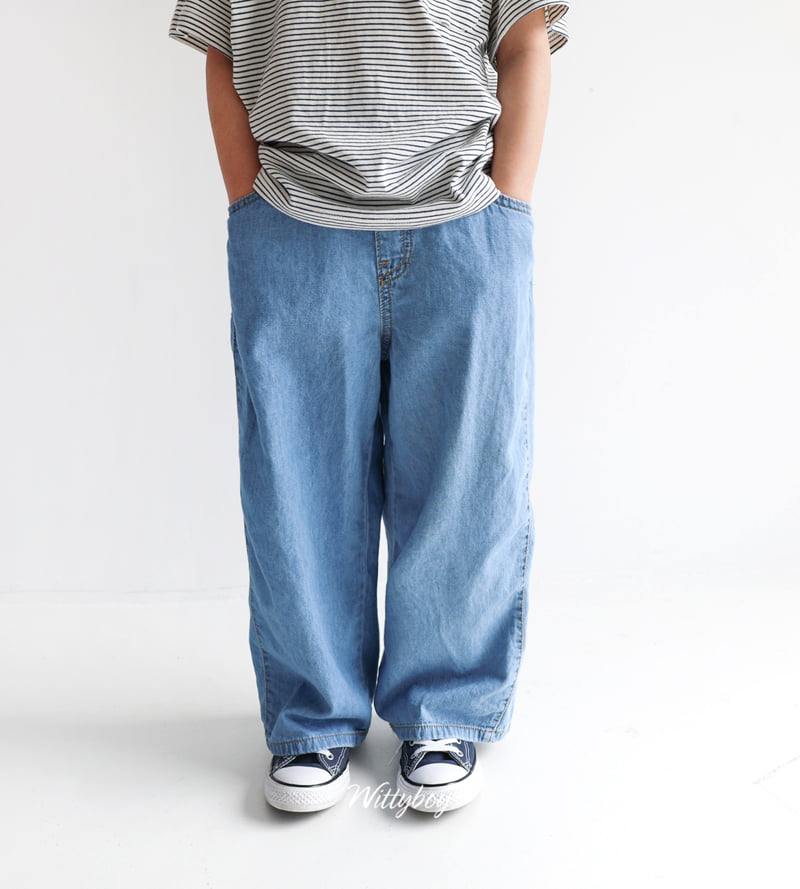 Witty Boy - Korean Children Fashion - #kidsstore - Aqua Wide Denim Pants - 7