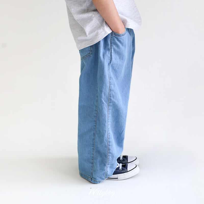 Witty Boy - Korean Children Fashion - #minifashionista - Aqua Wide Denim Pants - 12