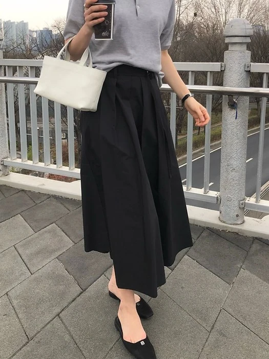 Cotton Pleats Belted Skirt