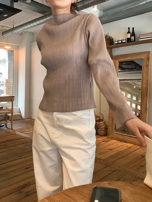 Pleats Mock Neck Blouse