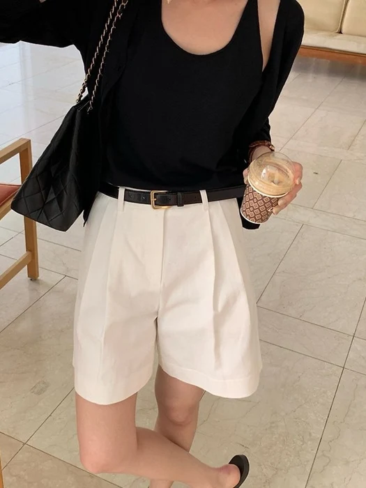 Cotton Twill Pintuck Shorts