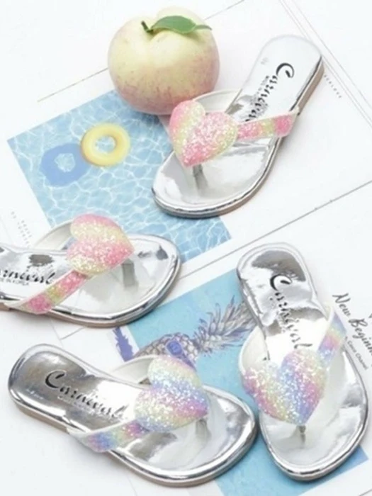 Rainbow Heart Flip Flops