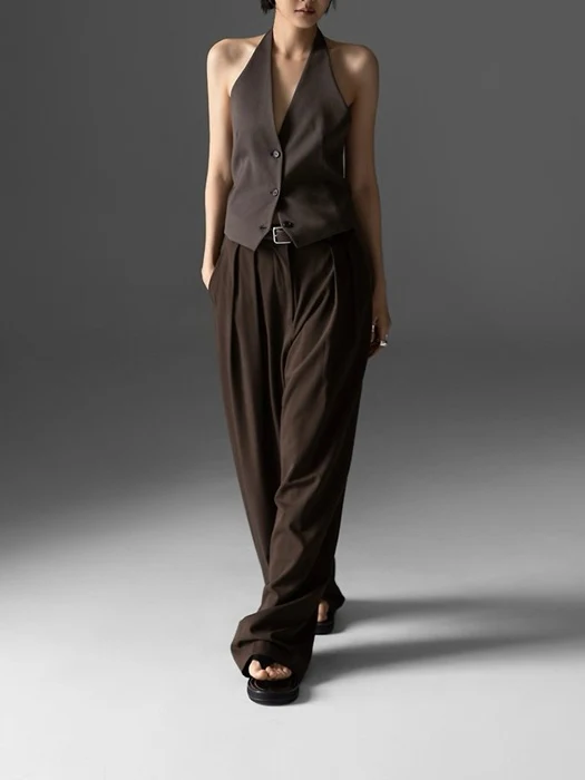 Low Waist Double Pleated Wide Trousers