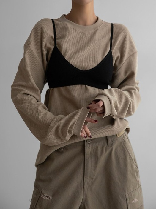 Waffle Fabric Oversized Long Sleeve Tee