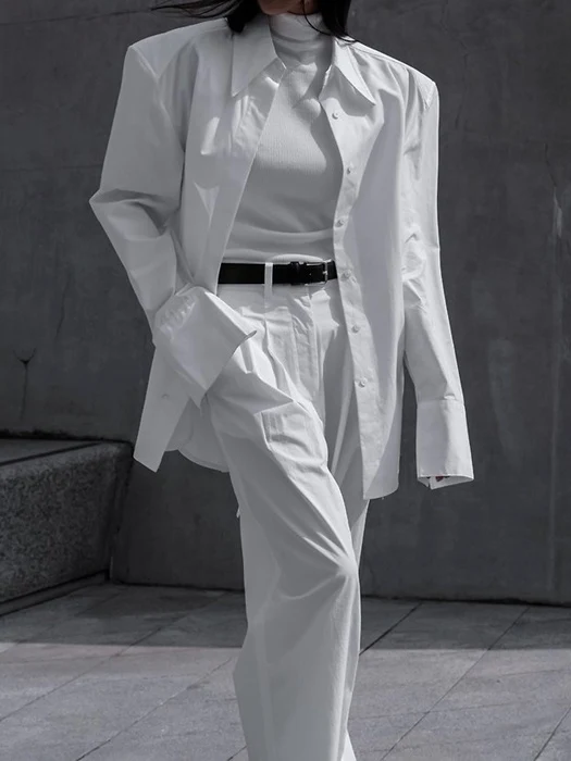 Padded Shoulder Button-Down Cotton Shirt Padded Shoulder Button-Down Cotton Shirt