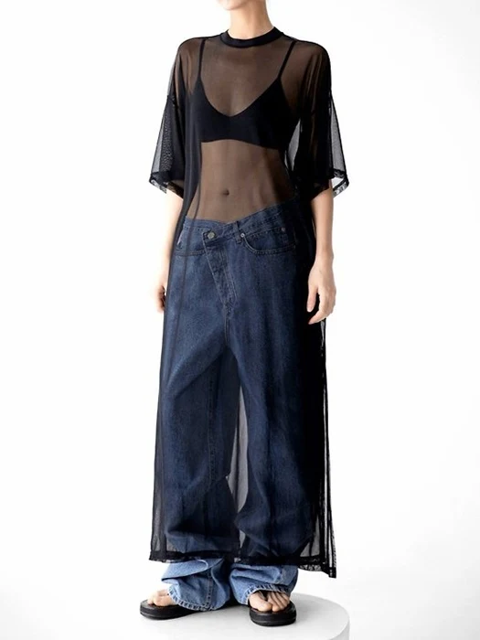 Oversized Mesh Sheer One-Slit One-piece Oversized Mesh Sheer One-Slit One-piece