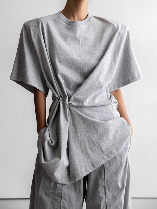 Pleated Pinch Pin Detail Oversized Shoulder Padded Tee