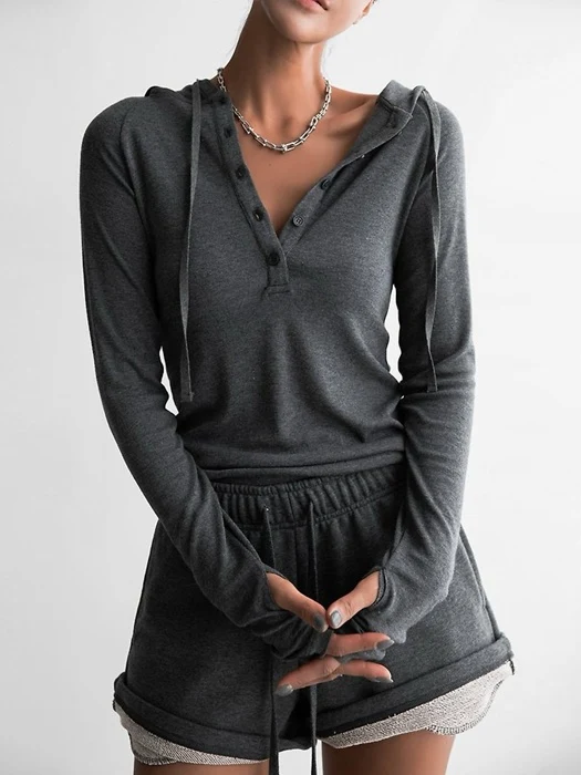 Finger Hole Sleeve Button Point Jersey Hoodie
