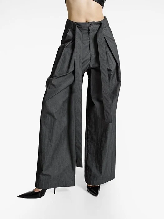 Double Pleated Belt Wide Trousers