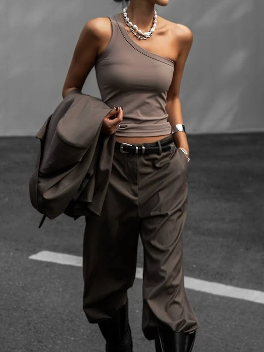 Diagonal One-Shoulder Tank Top