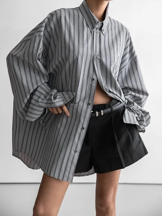 Oversized Stripe Pocket Button-Down Shirt