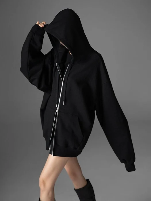 Classic Oversized Two-Way Zip-Up Hoodie
