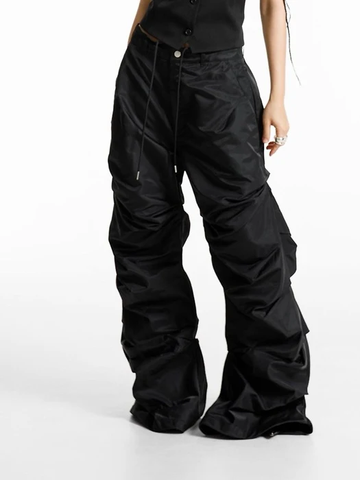 Luxe Shirring Crinkle Track Wide Pants