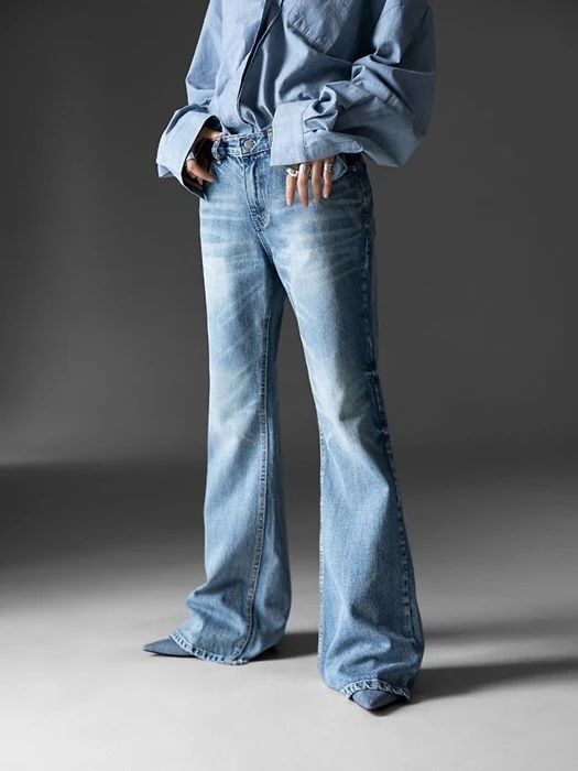 Classic Flared Denim Blue Jeans