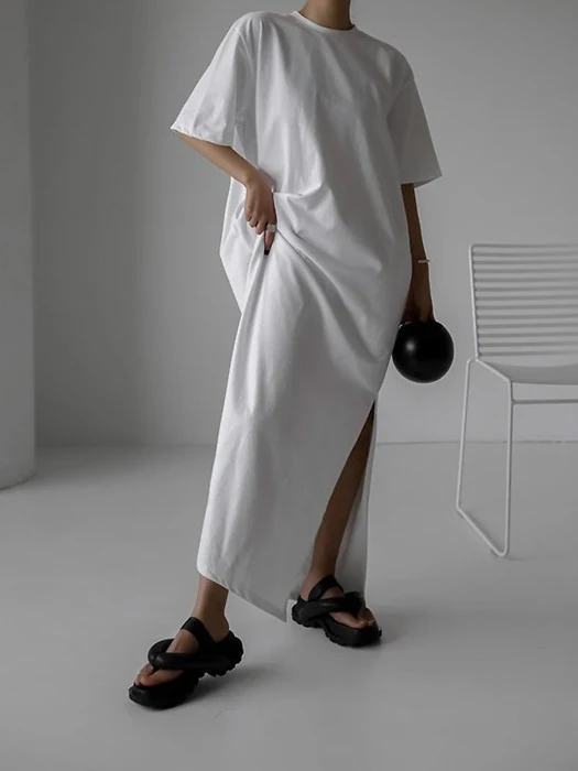One-Side Slit Detail Oversized Maxi One-piece