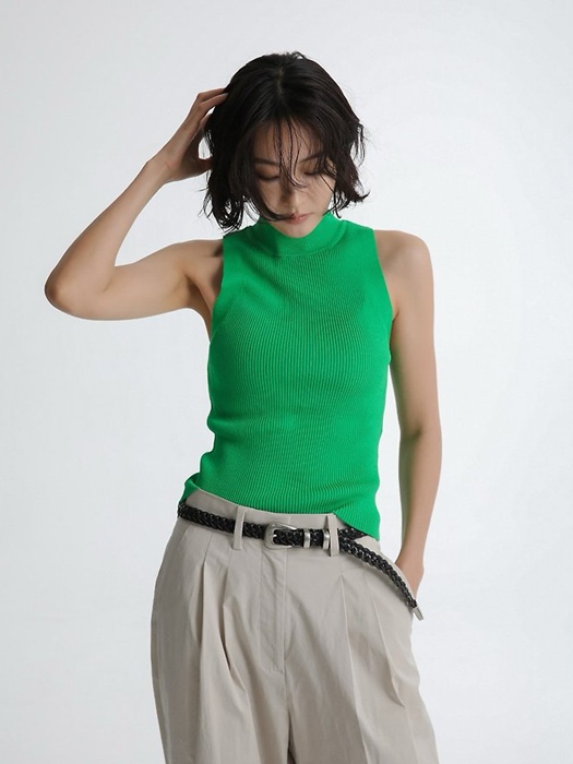High Neck Rib Sleeveless Crop Knit Top