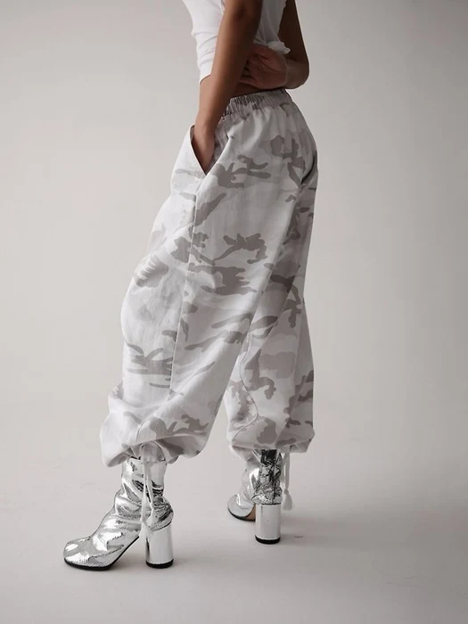 Camouflage Cotton Banded Maxi Wide Trousers