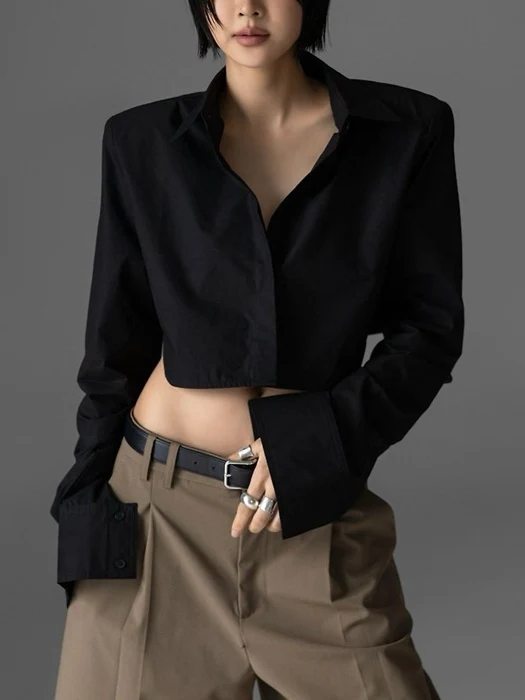 Classic Shoulder Pad Crop Button-Down Shirt Classic Shoulder Pad Crop Button-Down Shirt