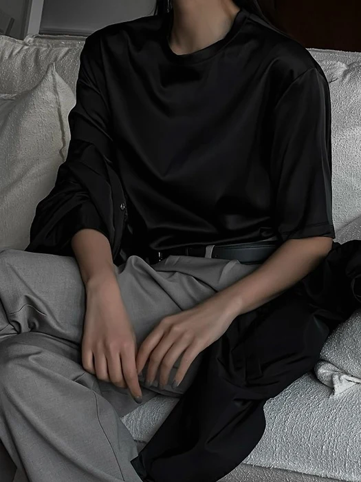 Classic Silky Satin Short Sleeve Top