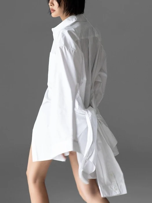 Oversized Knot Sleeve Detail Button-Down Shirt One-piece Oversized Knot Sleeve Detail Button-Down Shirt One-piece