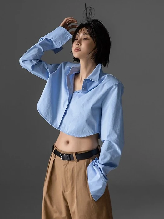 Classic Shoulder Pad Crop Button-Down Shirt