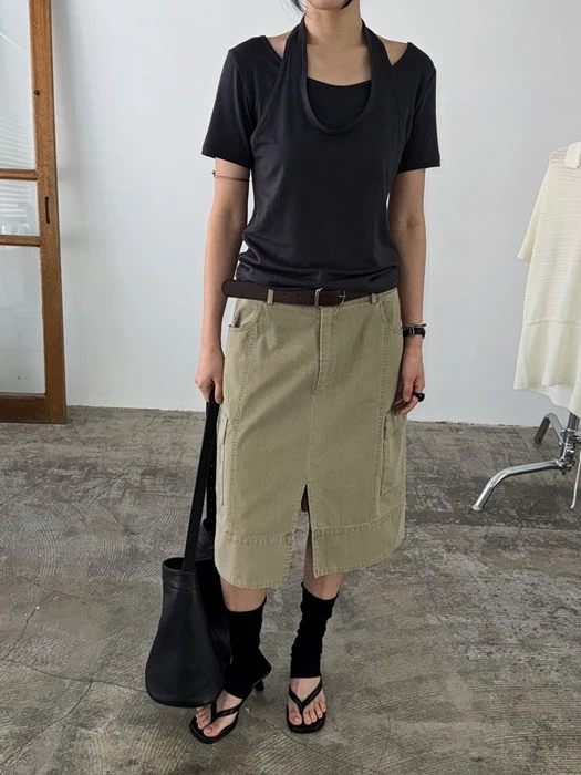 Cargo Washed Skirt Belt Set