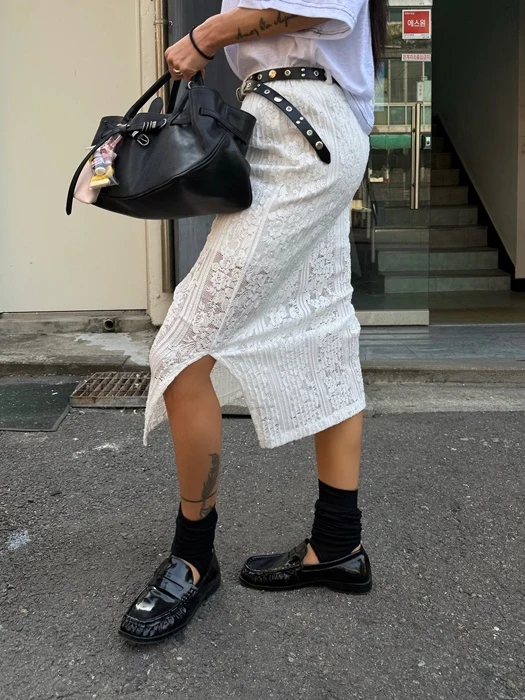 Sheer Lace Slit Skirt