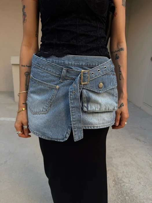 Denim Wrap Layered Skirt