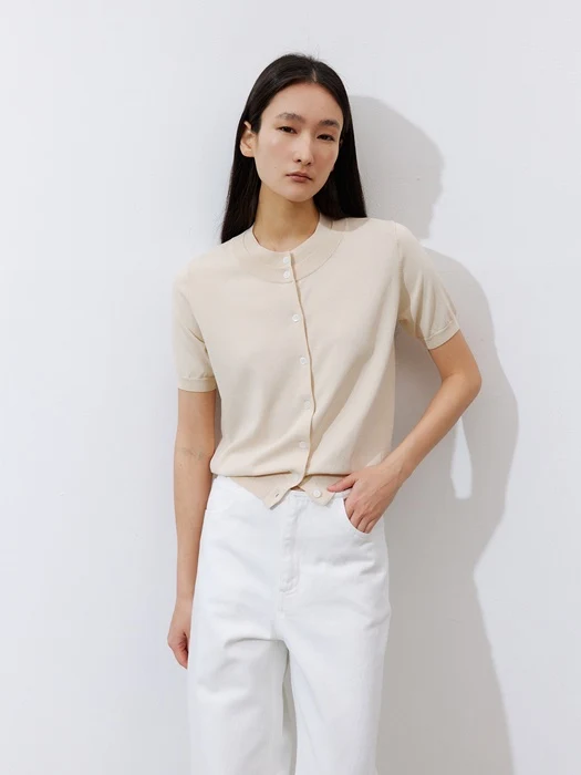 Double Neck Knit Short Sleeve Cardigan