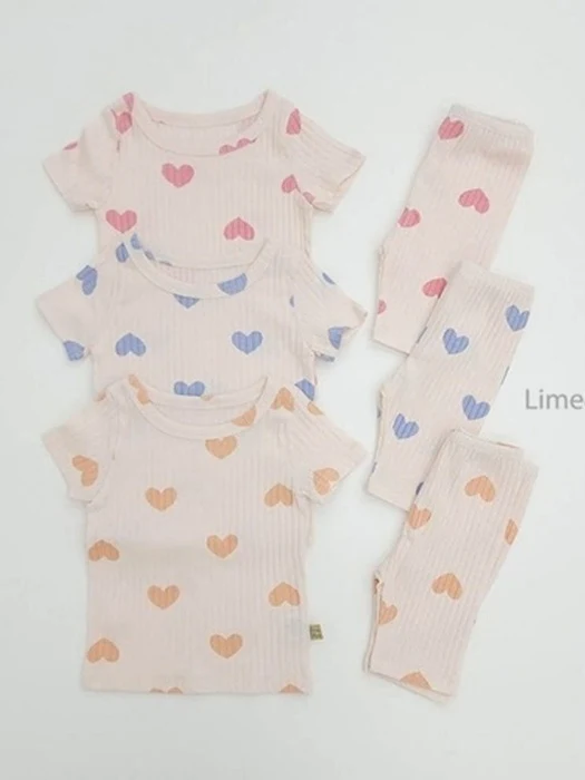 Modal Heart Ribbed Short Sleeve Set