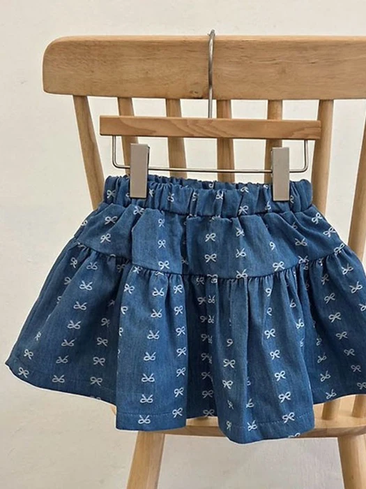 Denim Ribbon Skirt (With Inner Shorts) Denim Ribbon Skirt (With Inner Shorts)
