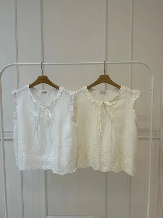 Embroidered Pintuck Sleeveless Blouse Embroidered Pintuck Sleeveless Blouse