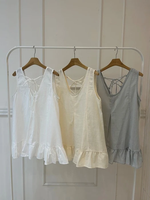 Back String Frill Sleeveless Blouse Back String Frill Sleeveless Blouse