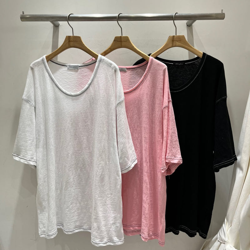 Abbeylee - Korean Women Fashion - #momslook - Slub Stitch Tee - 11