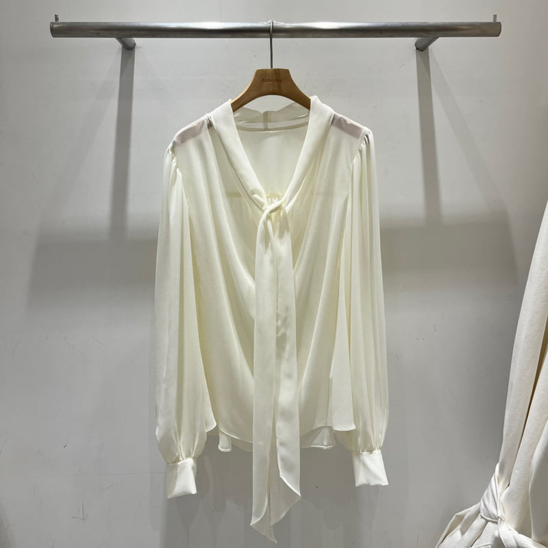 Abbeylee - Korean Women Fashion - #momslook - See-Through Tie Blouse - 10