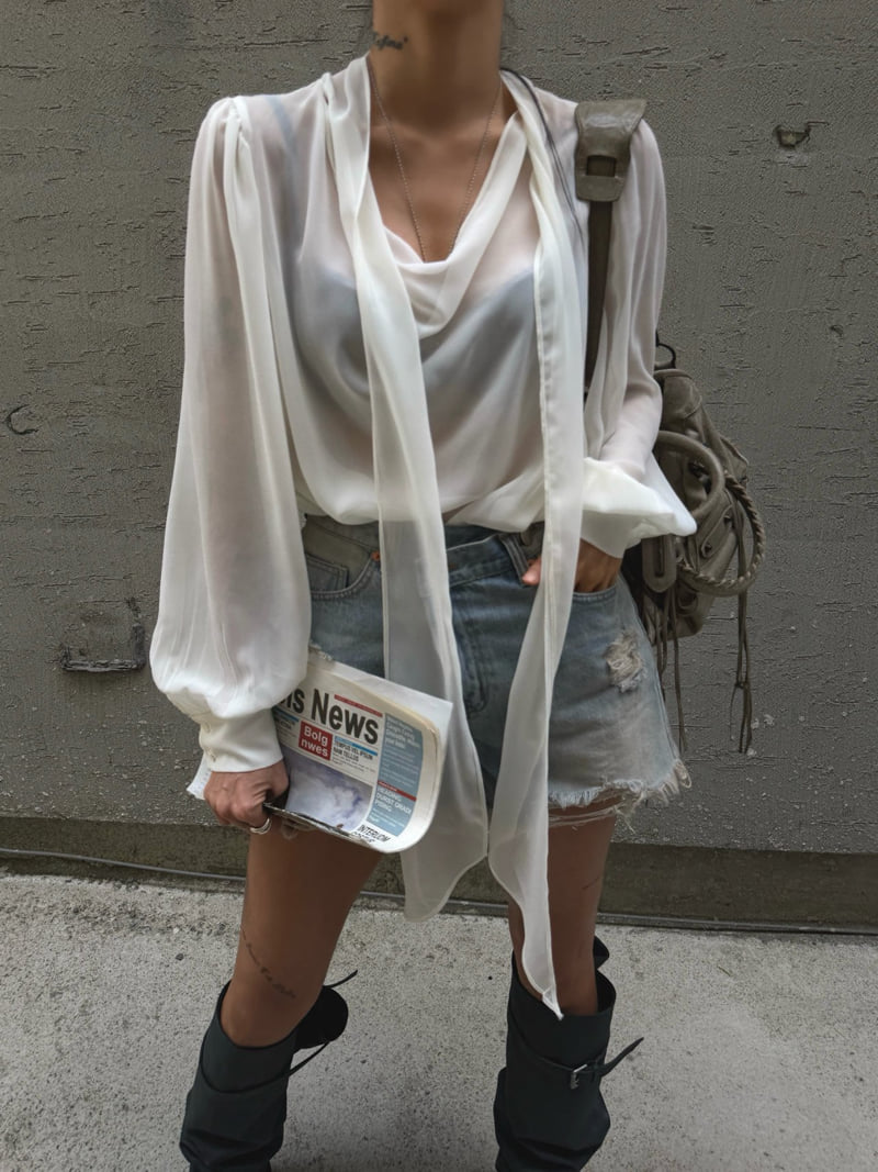 Abbeylee - Korean Women Fashion - #womensfashion - See-Through Tie Blouse - 4