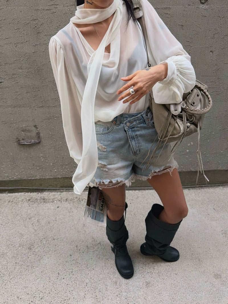 Abbeylee - Korean Women Fashion - #momslook - See-Through Tie Blouse - 6