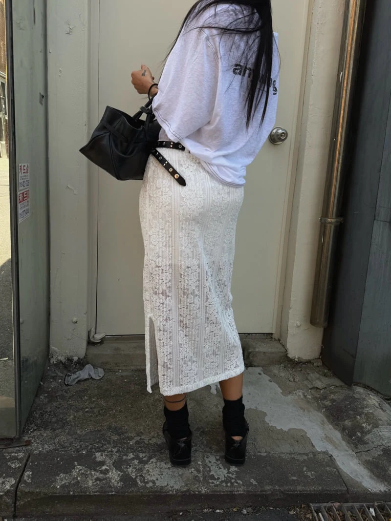 Abbeylee - Korean Women Fashion - #momslook - Sheer Lace Slit Skirt - 2