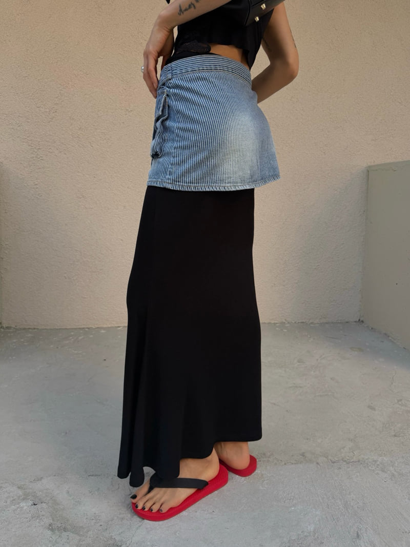 Abbeylee - Korean Women Fashion - #momslook - Denim Wrap Layered Skirt - 6