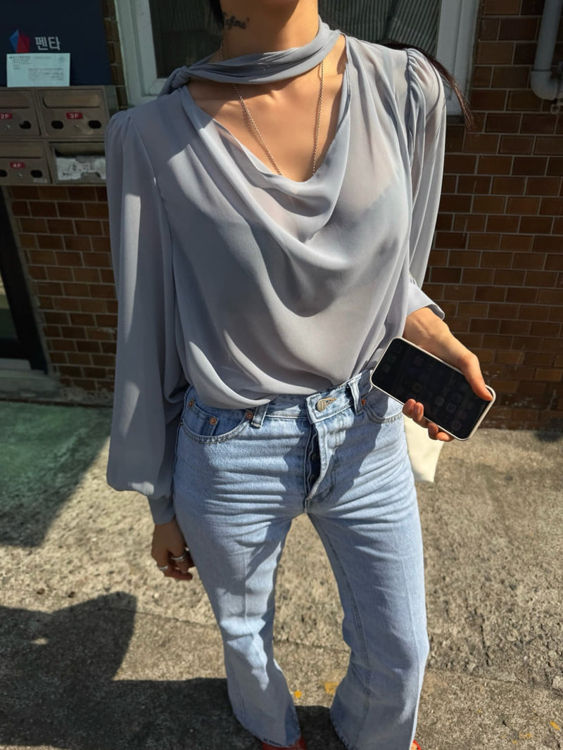 Abbeylee - Korean Women Fashion - #womensfashion - See-Through Tie Blouse