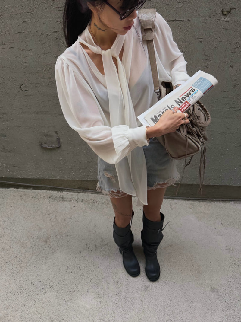 Abbeylee - Korean Women Fashion - #womensfashion - See-Through Tie Blouse - 3
