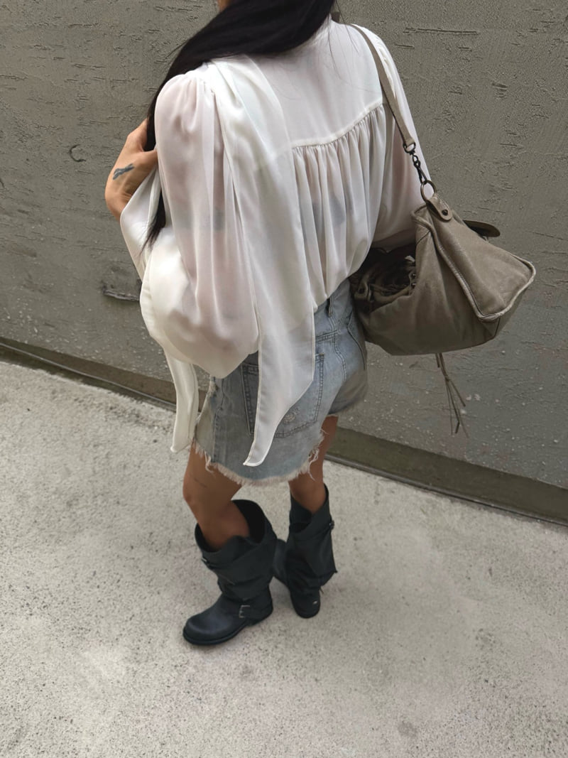 Abbeylee - Korean Women Fashion - #womensfashion - See-Through Tie Blouse - 7