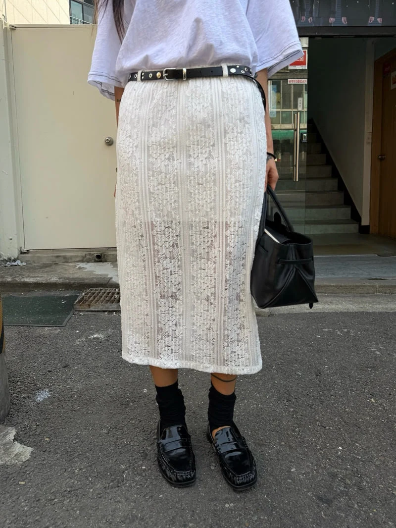 Abbeylee - Korean Women Fashion - #womensfashion - Sheer Lace Slit Skirt - 3