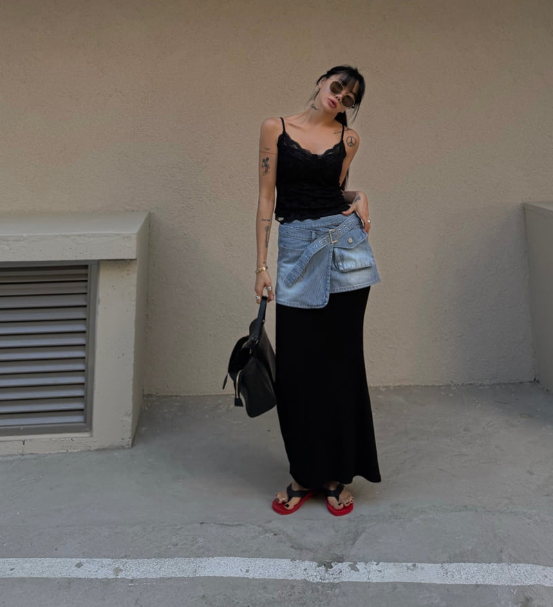 Abbeylee - Korean Women Fashion - #womensfashion - Denim Wrap Layered Skirt