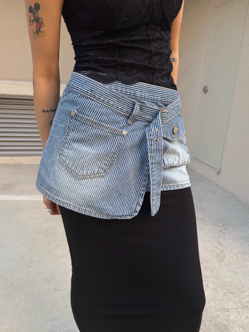 Abbeylee - Korean Women Fashion - #womensfashion - Denim Wrap Layered Skirt - 7