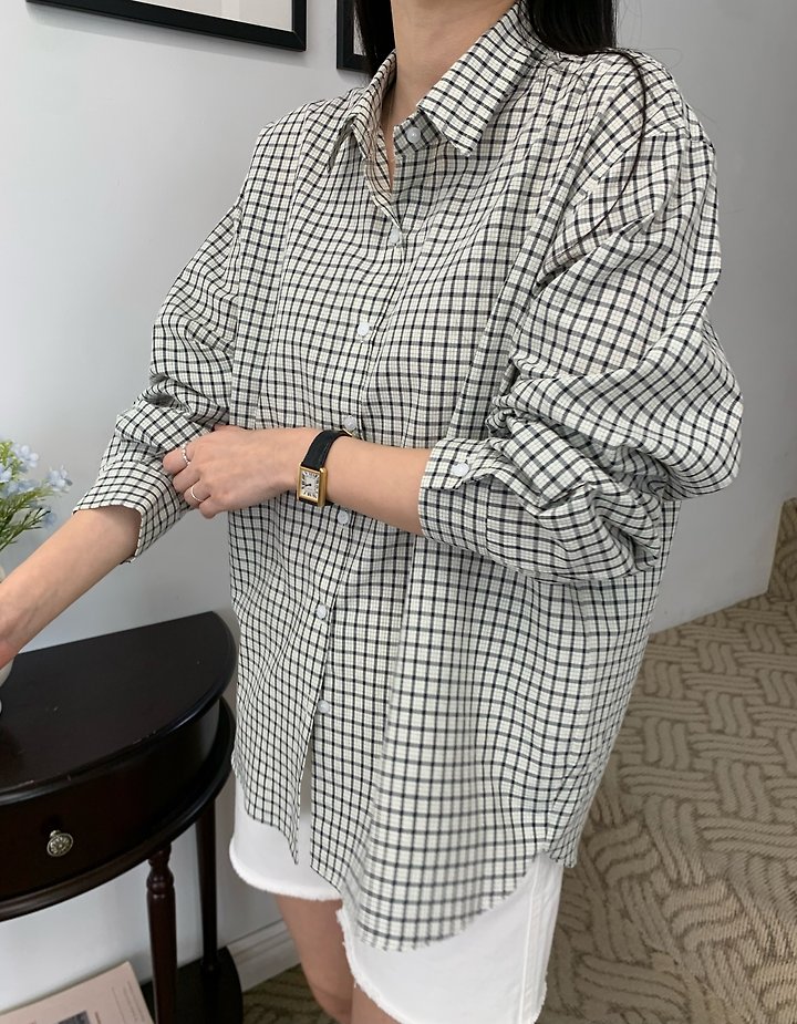 Allu - Korean Women Fashion - #womensfashion - Mew Check Shirt - 4