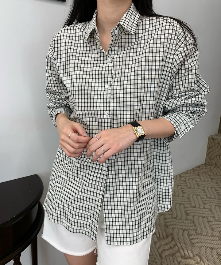 Allu - Korean Women Fashion - #vintagekidsstyle - Mew Check Shirt - 5