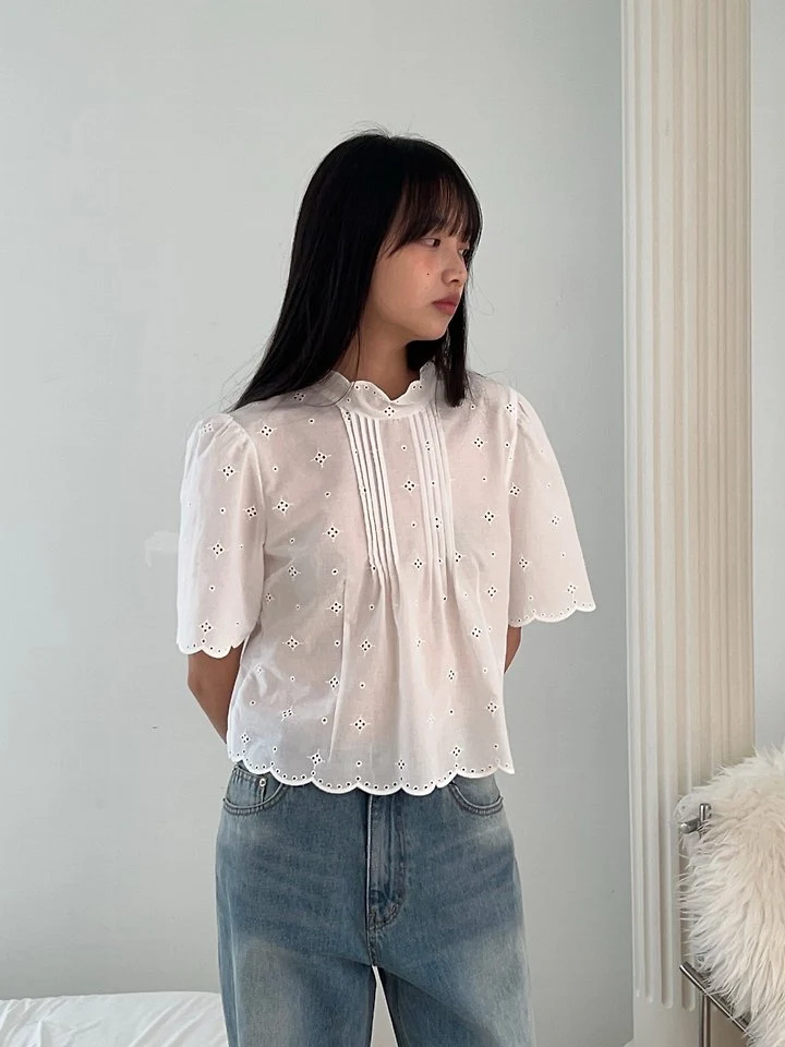 Another Avenue - Korean Women Fashion - #vintagekidsstyle - Half Neck Scallop Blouse - 4