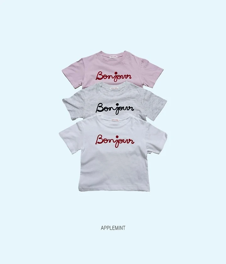 Applemint - Korean Children Fashion - #childofig - Bonjour Embroidered Tee - 2