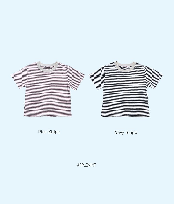 Applemint - Korean Children Fashion - #kidsshorts - Thin Stripe Short Sleeve Tee - 2